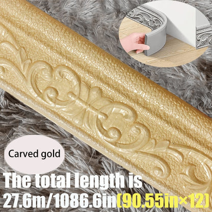 3D Self-Adhesive Foam Baseboard Wall Trim Sticker Waterproof Peel and Stick Carved Wallpaper Border Skirting for Home Decor White Silver