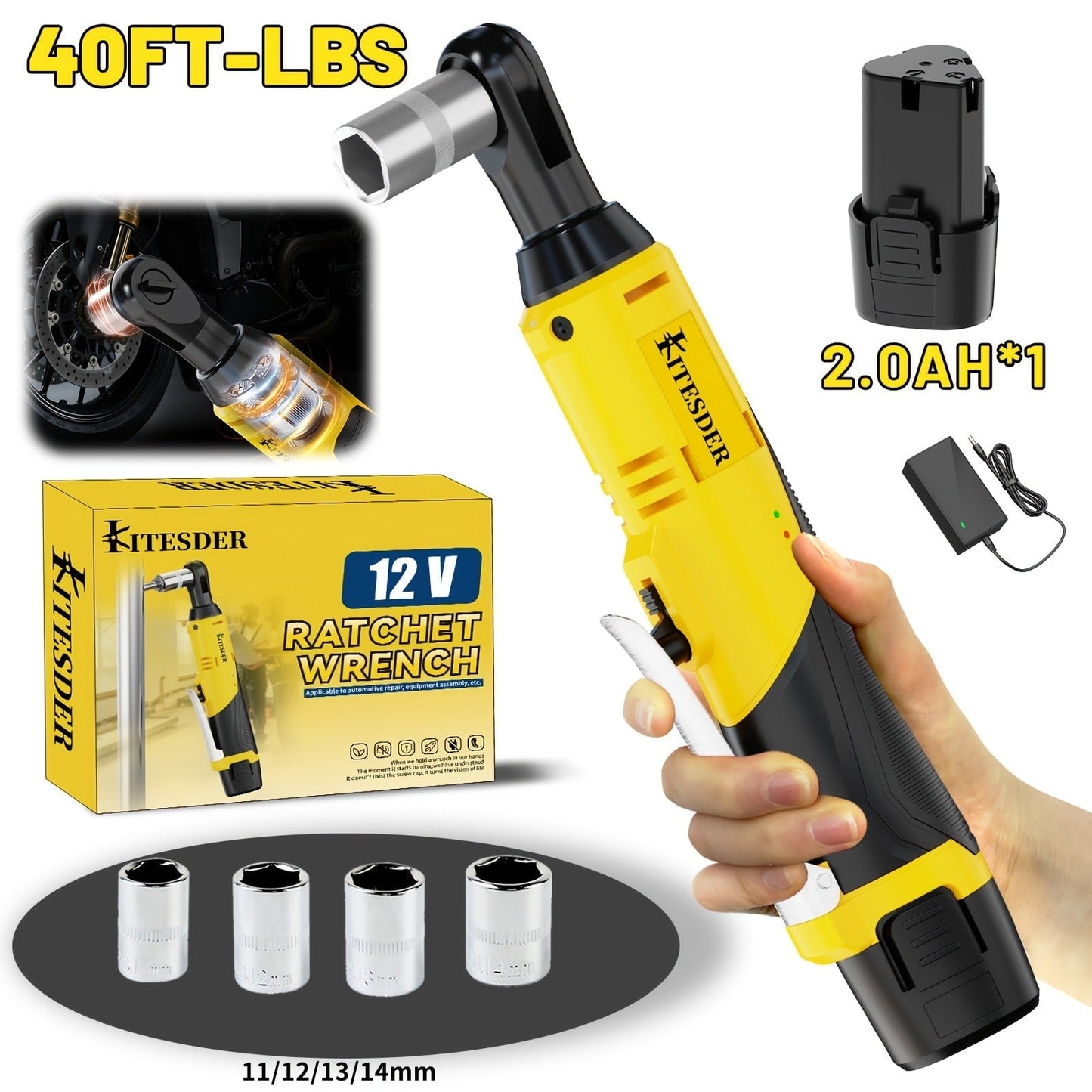 Electric Ratchet Wrench Set 12V Cordless with Lithium Battery, Fast Charge, Variable Speed Trigger