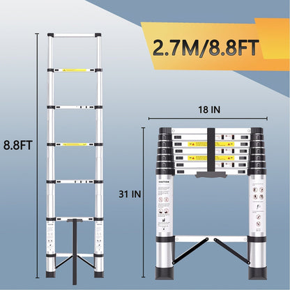 Telescoping Extension Ladder Aluminum, 6.5 / 8.5 / 10.5 / 12.5 FT Folding Telescopic Ladder, Easy Store