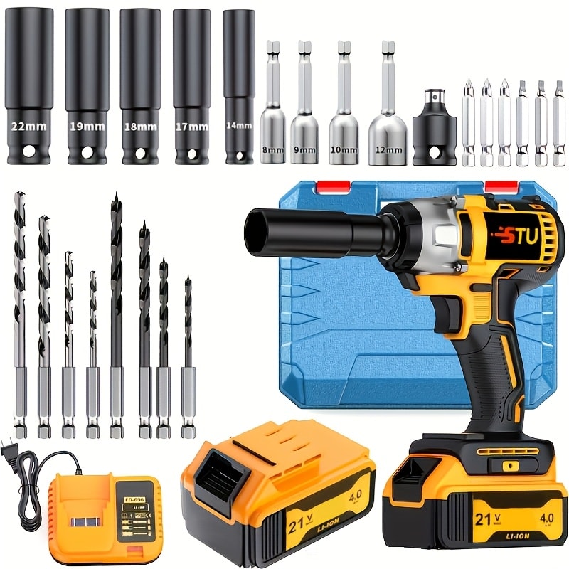 Impact Drill Set 21V Cordless with Drill Bit Accessories, Toolbox & Charger, Wireless Impact Wrench Drill