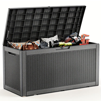 Large Resin Deck Box Lockable Outdoor Storage 80/100 Gallon, 345L UV Patio Storage Box for Garden, Patio and Yard Use