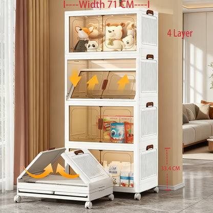 Foldable Storage Cabinet with Door, Multi-Layer Stackable Storage Box for Shoes, Clothes & Books
