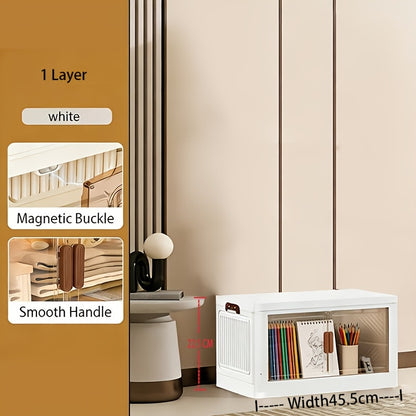 Foldable Storage Cabinet with Door, Multi-Layer Stackable Storage Box for Shoes, Clothes & Books