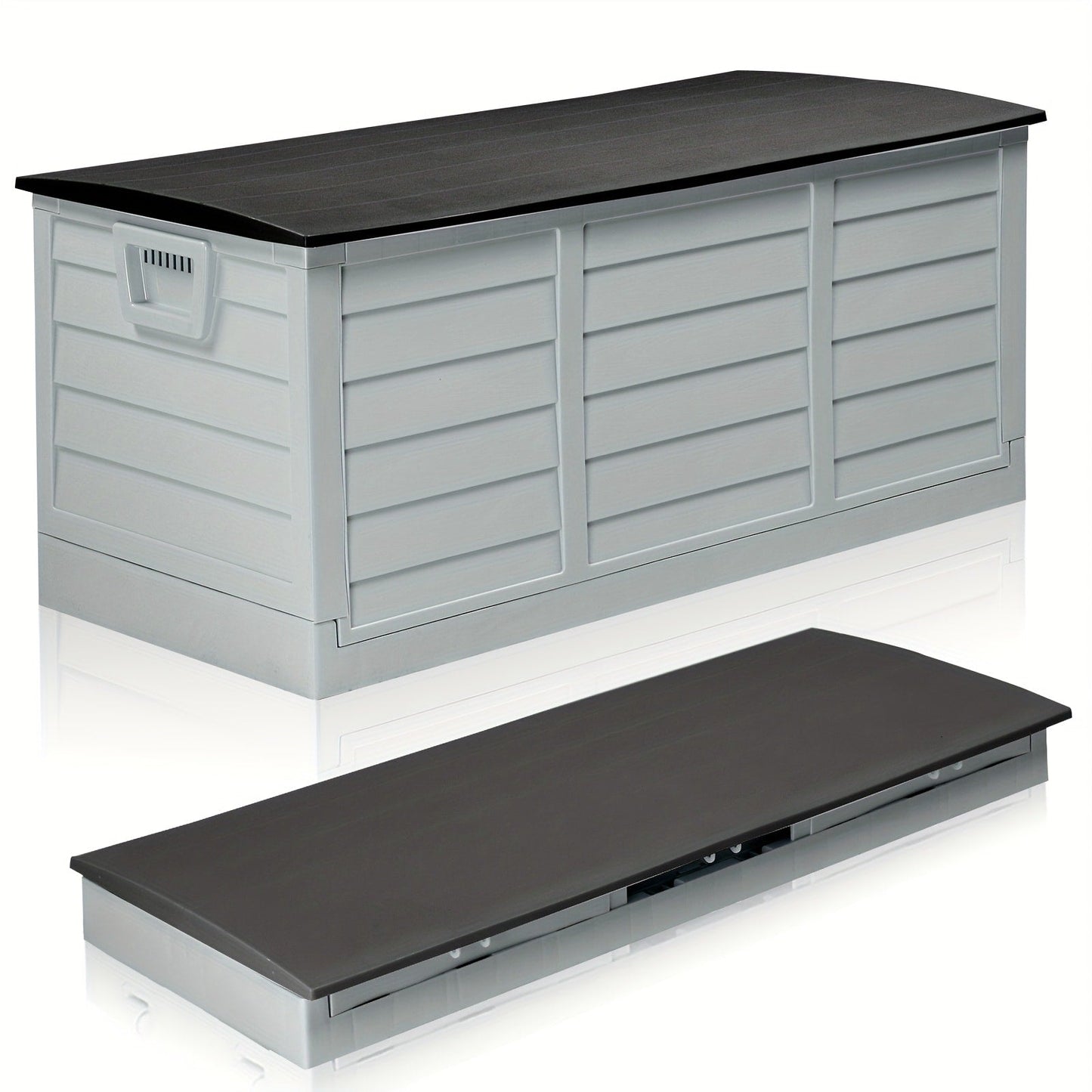 75 Gallon Deck Box with Wheels, 284L Resin Outdoor Storage Box Lockable Plastic Container for Patio