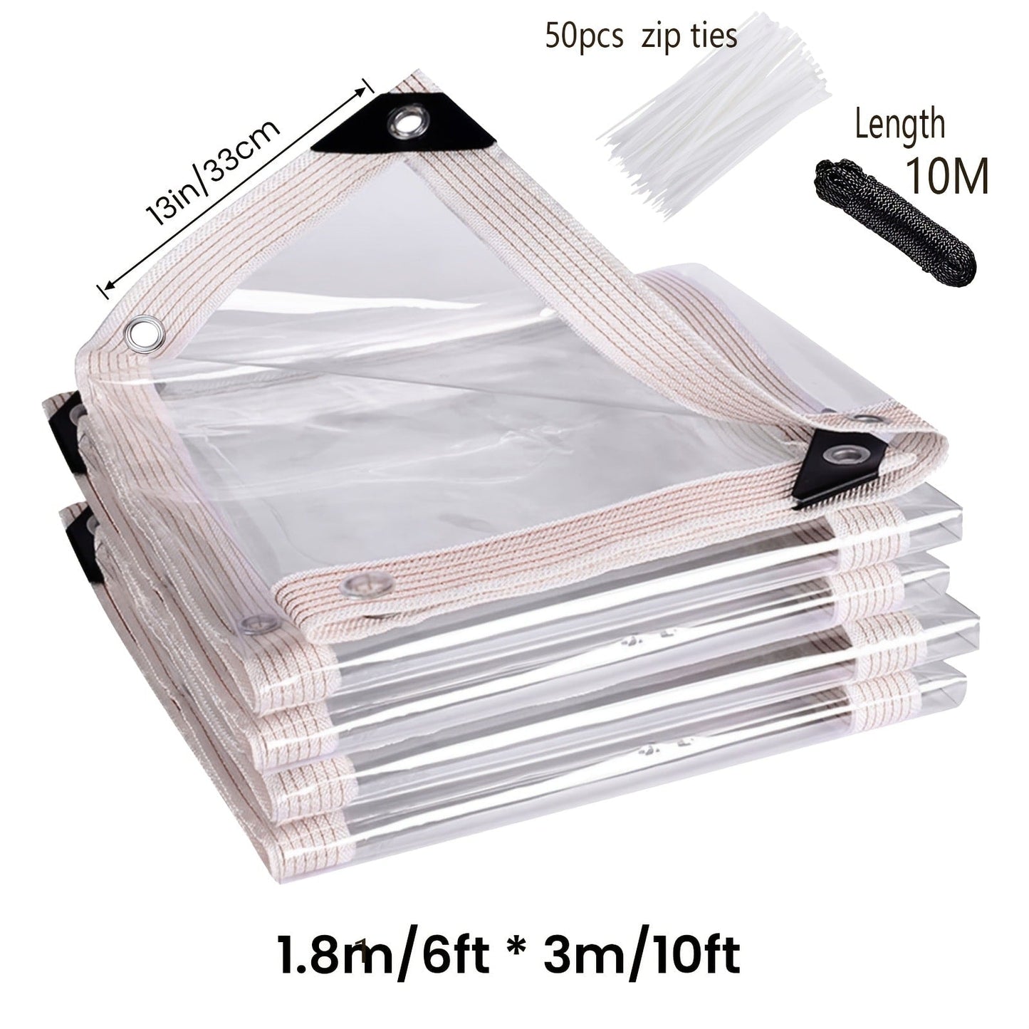 Clear Tarp Transparent PE Tarpaulin with Grommets, Rainproof Cover for Porch Canopy Henhouse Plant Camping & Outdoor Garden
