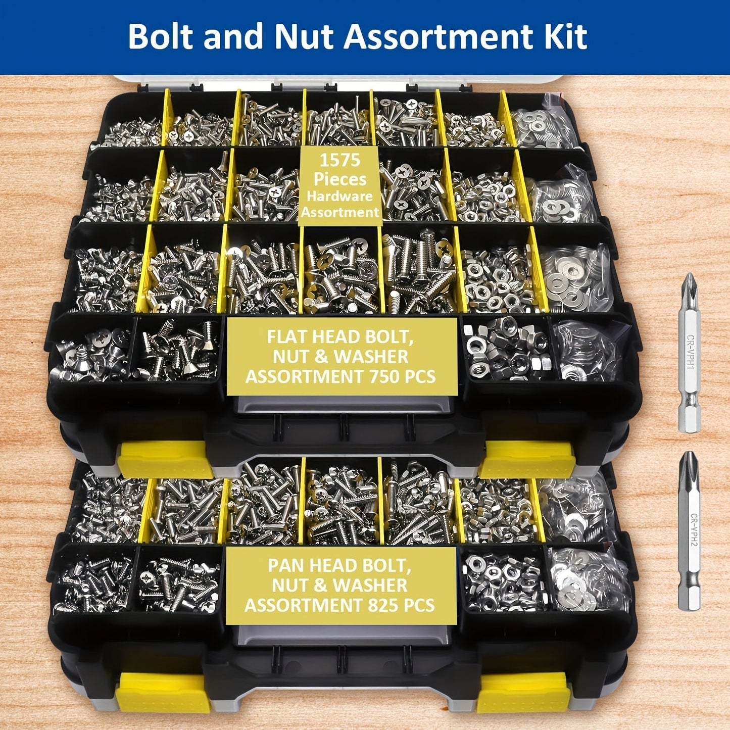 1575pcs 304 Stainless Steel Nuts and Bolts Assortment Kit for Entryways, Bedrooms and Living Spaces