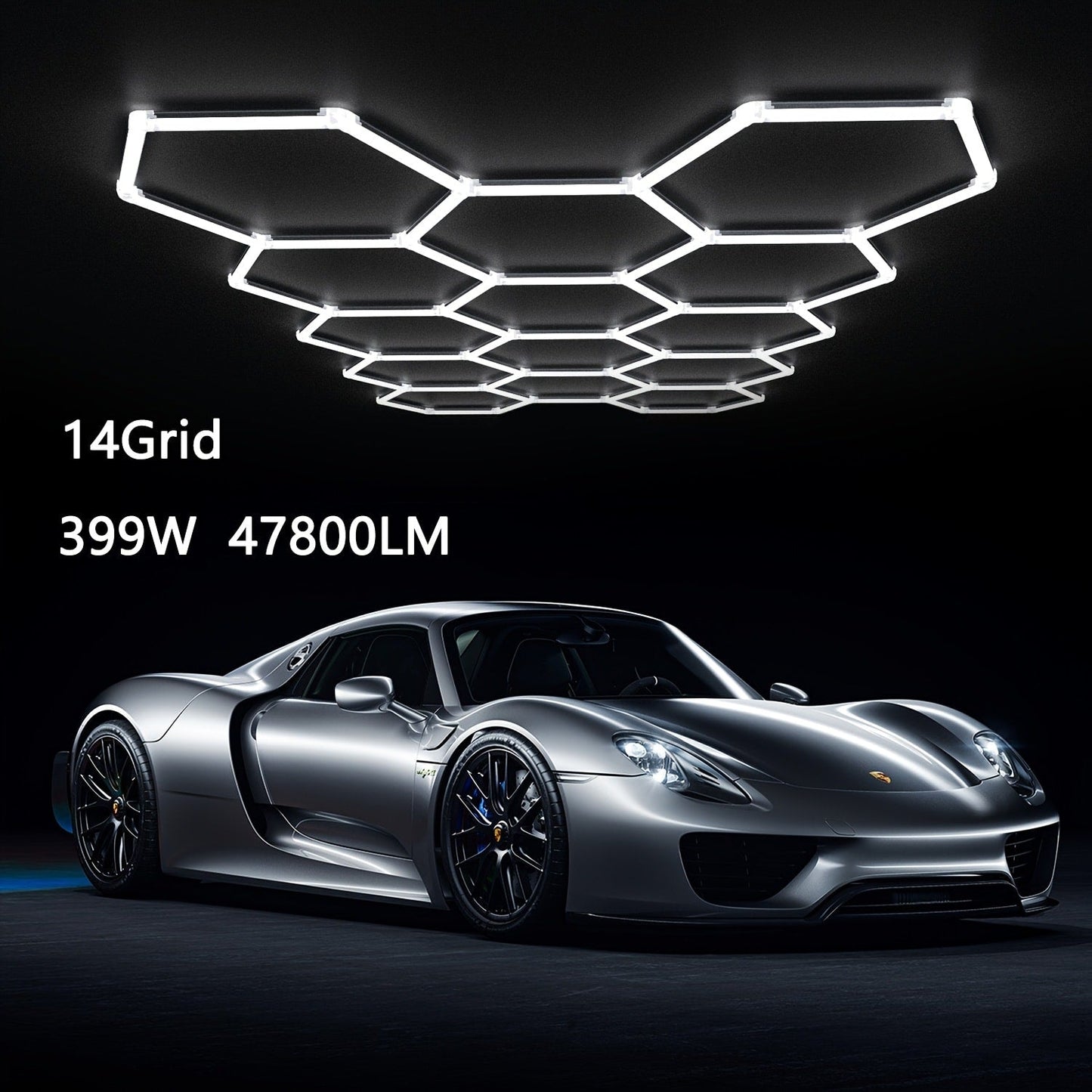 LED Hexagonal Garage Light 6500K, Super Bright Daylight White Shop Light 42W, 620W for Auto Detailing