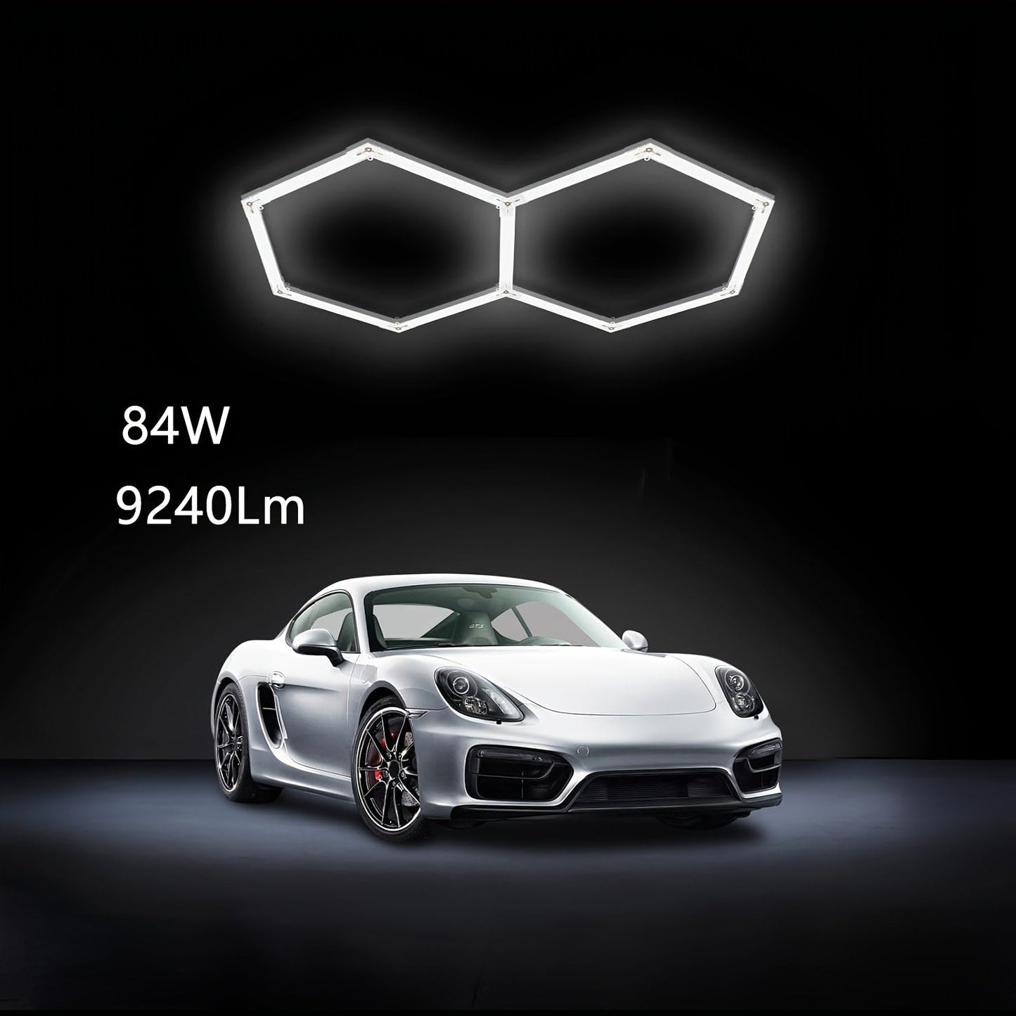 LED Hexagonal Garage Light 6500K, Super Bright Daylight White Shop Light 42W, 620W for Auto Detailing