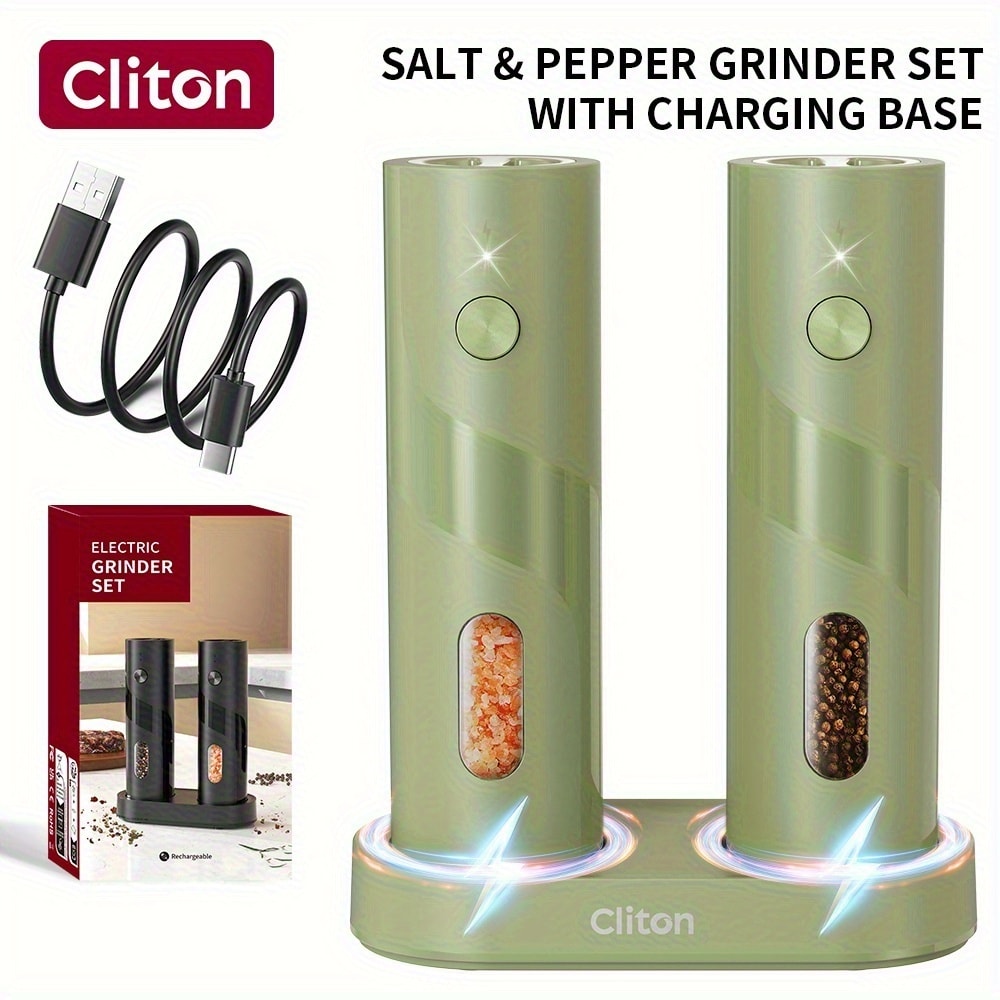 Electric Salt and Pepper Grinder Set, Rechargeable Mills with LED Light, Adjustable Coarseness & 3.72oz for Home Kitchen