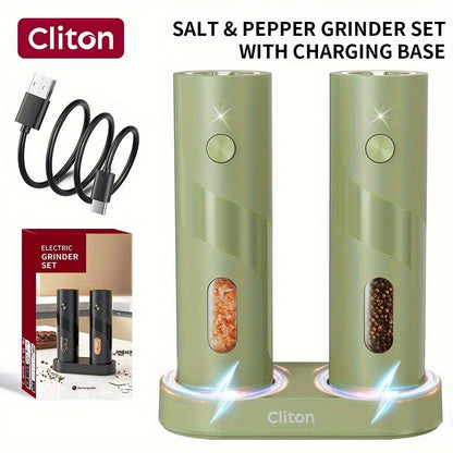 Electric Salt and Pepper Grinder Set, Rechargeable Mills with LED Light, Adjustable Coarseness & 3.72oz for Home Kitchen
