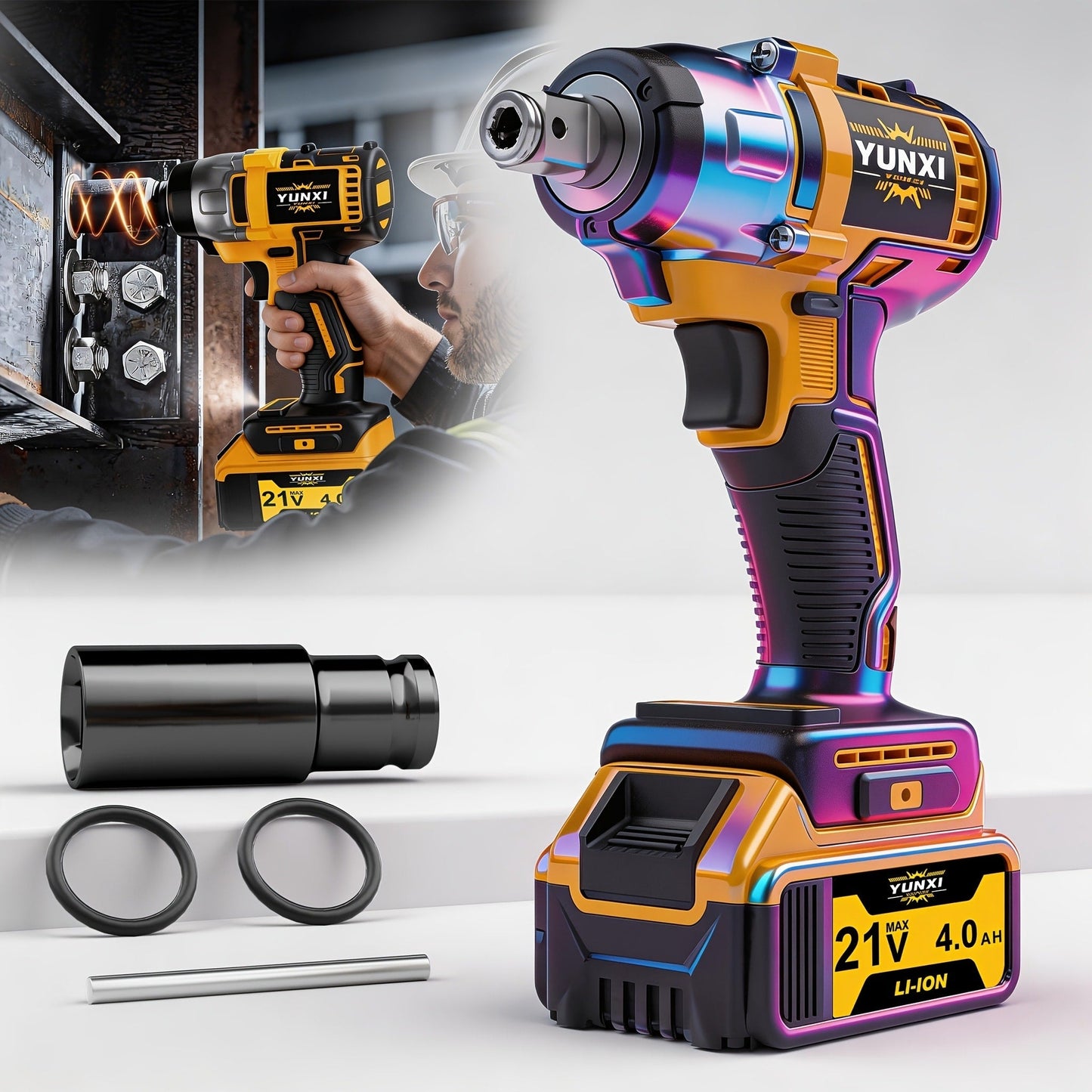Cordless Impact Wrench Set with Charger Lithium-Ion Portable Electric Wrench Quick Charge for Home for Home, Garage and DIY Projects