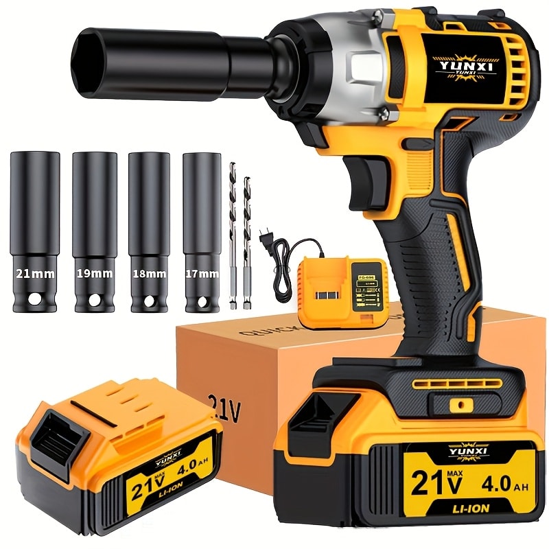 Cordless Impact Wrench Set with Charger Lithium-Ion Portable Electric Wrench Quick Charge for Home for Home, Garage and DIY Projects