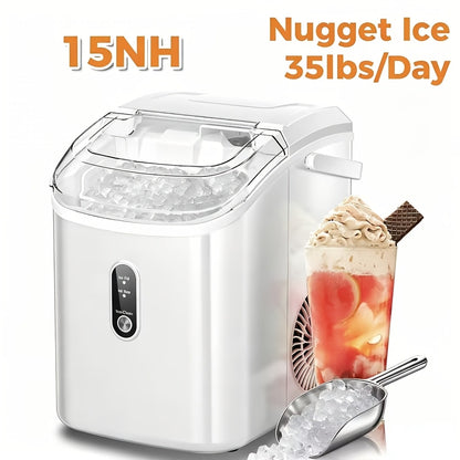 Countertop Nugget Ice Maker in 24hrs, Self-Cleaning Portable Ice Machine with Ice Scoop & Basket