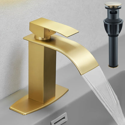 Waterfall Bathroom Sink Faucet, Single Hole or 3-Hole Mixer Tap with 6" Deck Plate, Ceramic Valve