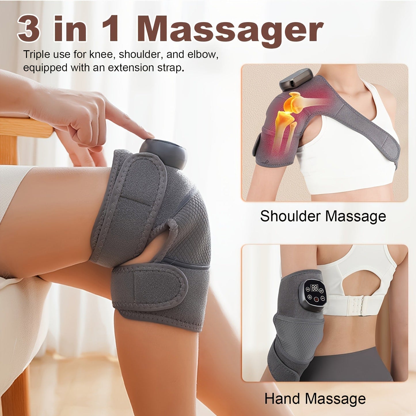 Heated Knee Massager Brace, Wireless Electric Knee Pad with Heat & Vibration, USB Rechargeable Massage Knee Support Wrap for Arthritis