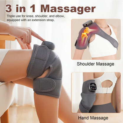 Heated Knee Massager Brace, Wireless Electric Knee Pad with Heat & Vibration, USB Rechargeable Massage Knee Support Wrap for Arthritis
