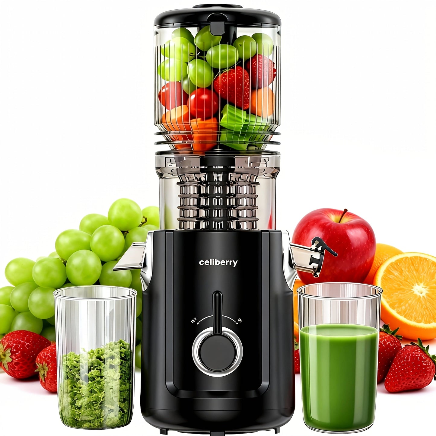 Masticating Juicer Cold Press - 4.25" Wide Feed Chute Auto-Feed Slow Juicer for Whole Fruits & Vegetables