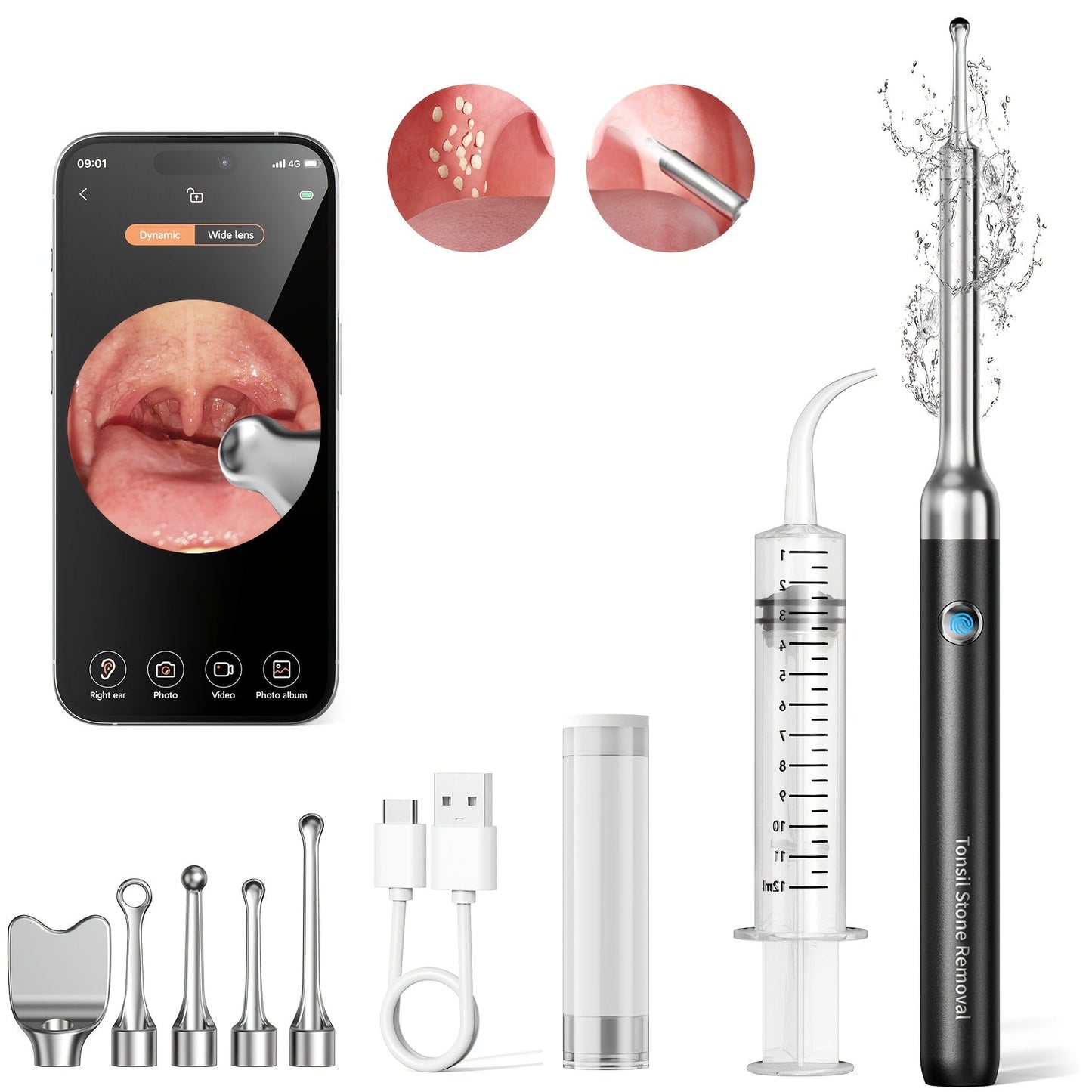 Intelligent Visual Tonsil Stone Removal Kit – 1080P HD Camera, 6 LED Lights, Wi-Fi & App Connection, Multi-Accessory Oral Inspection Tool