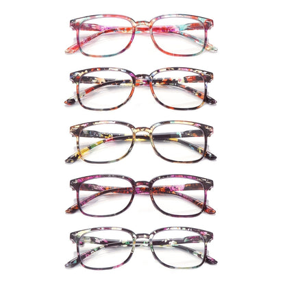 Reading Glasses – Five-Pair Multicolor Reader Set with Adjustable Spring Hinges with Multiple Strength and Color Options