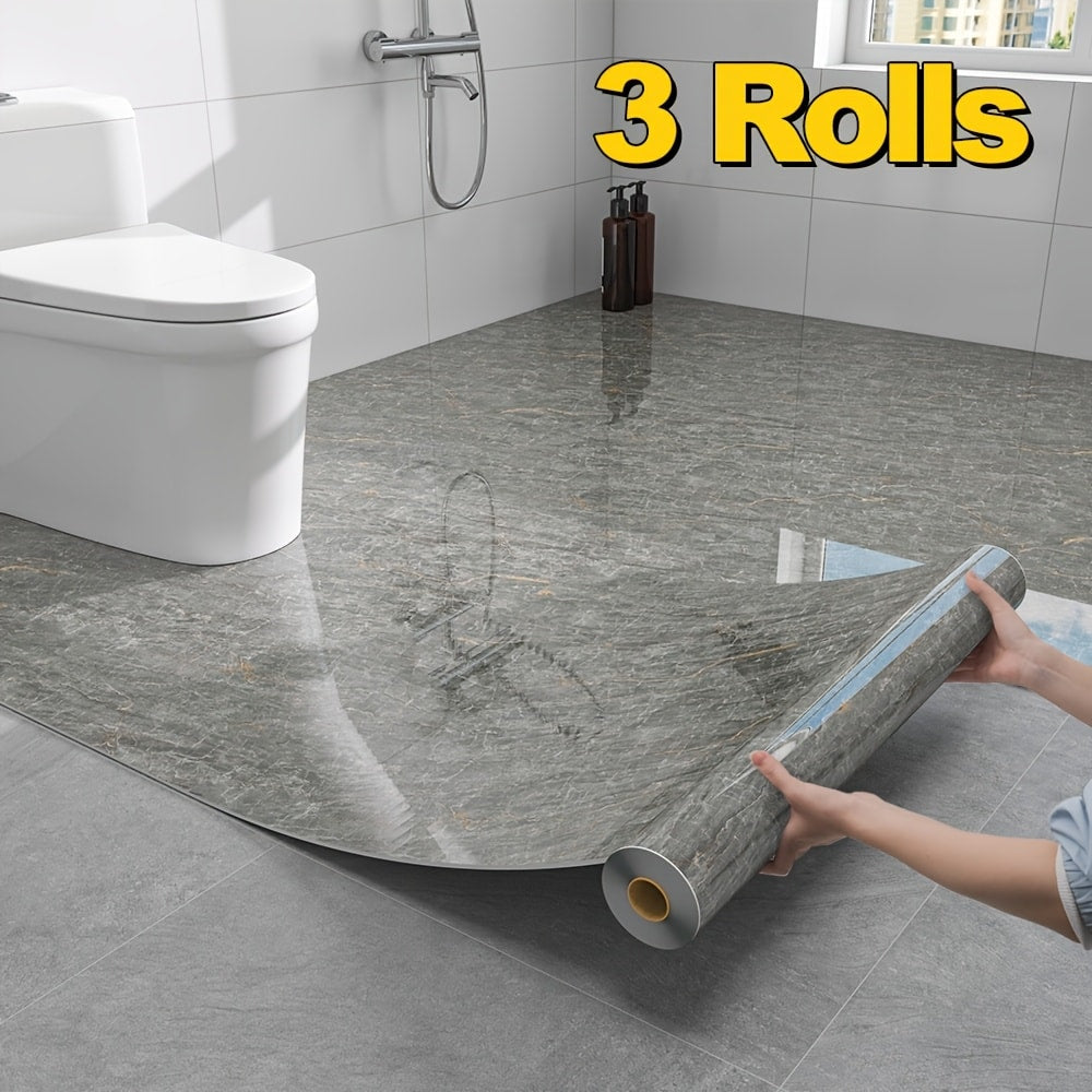 Self-Adhesive Marble Vinyl Floor Wallpaper 3 Rolls 23.62x197.75in – Oil-Proof Anti-Slip, for Entryways, Bedrooms and Living Spaces