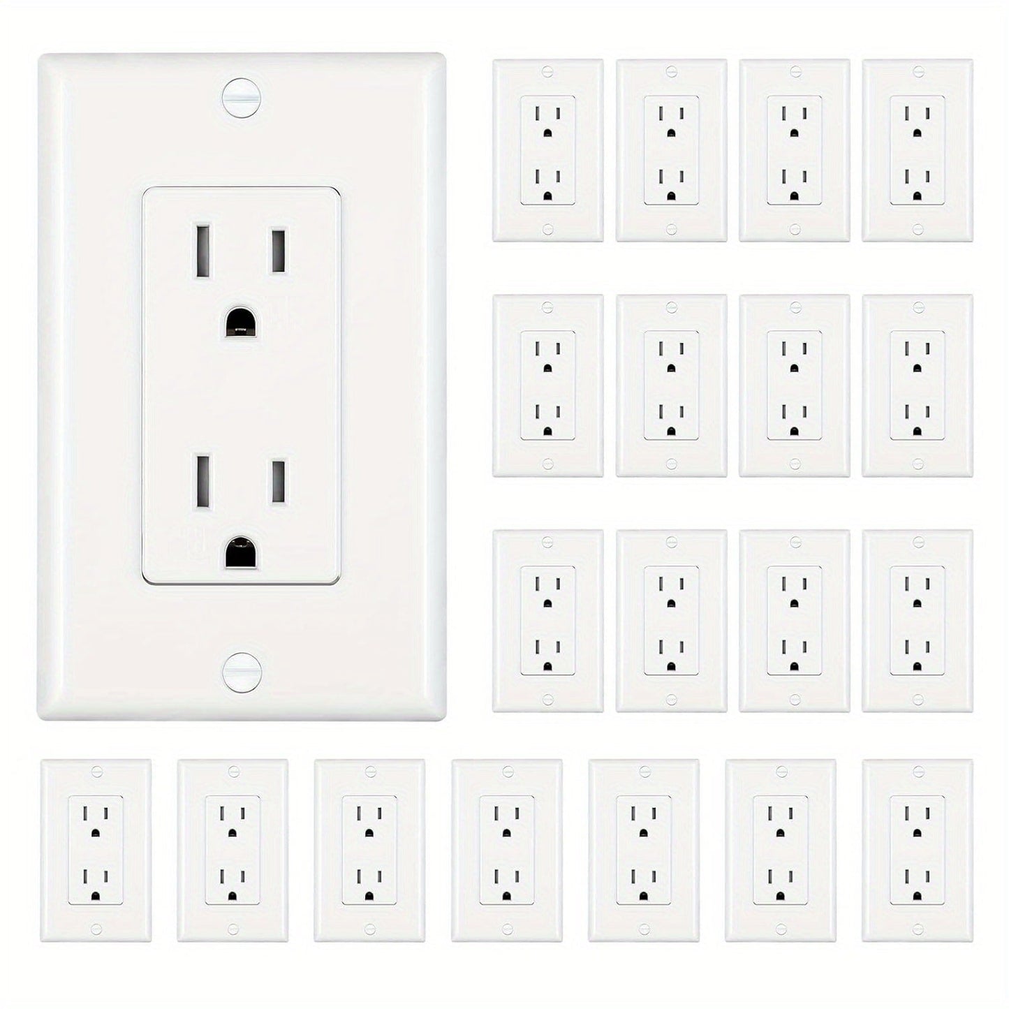 15 Amp Tamper Resistant Wall Outlet 20 Pack with Decorator Wall Plates Included Standard for Home Cooking, Dining and Outdoor Meals
