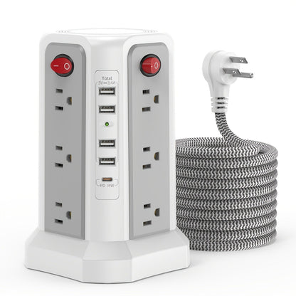 Power Strips with Surge Protection, Tower with 12–16 AC Outlets, 4 USB-A, PD 20W USB-C and 1500J Surge Protection for Home Office Charging
