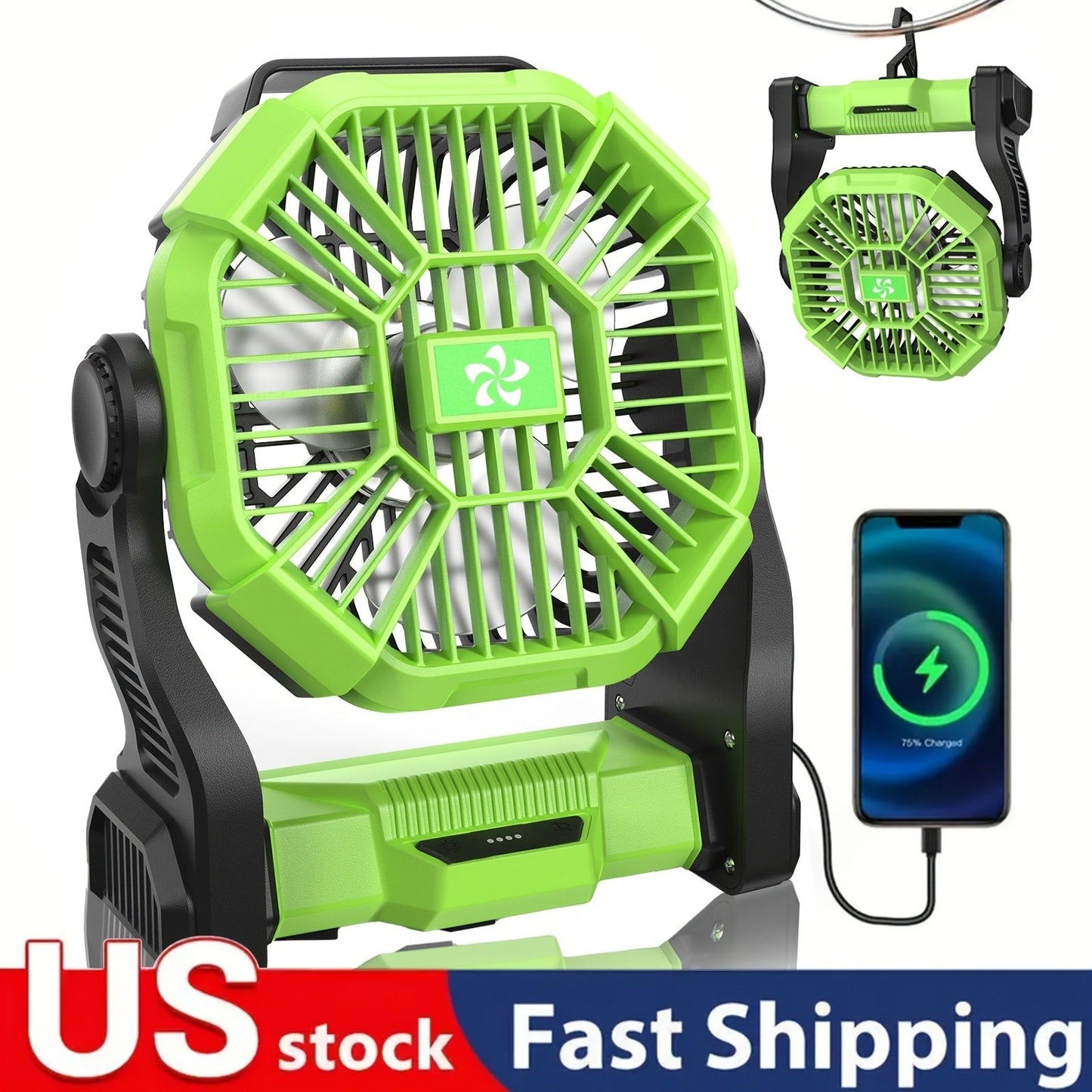 Portable Camping Fan with Hanging Hook, Three-Level Lantern and 12 Color or Style Options Pictured