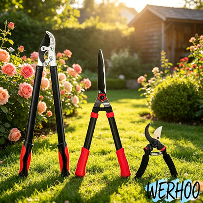 Garden Pruning Shears Set Loppers Hedge Shears & Hand Pruner Combo, Alloy Steel Branch Cutter Kit with Compound Action