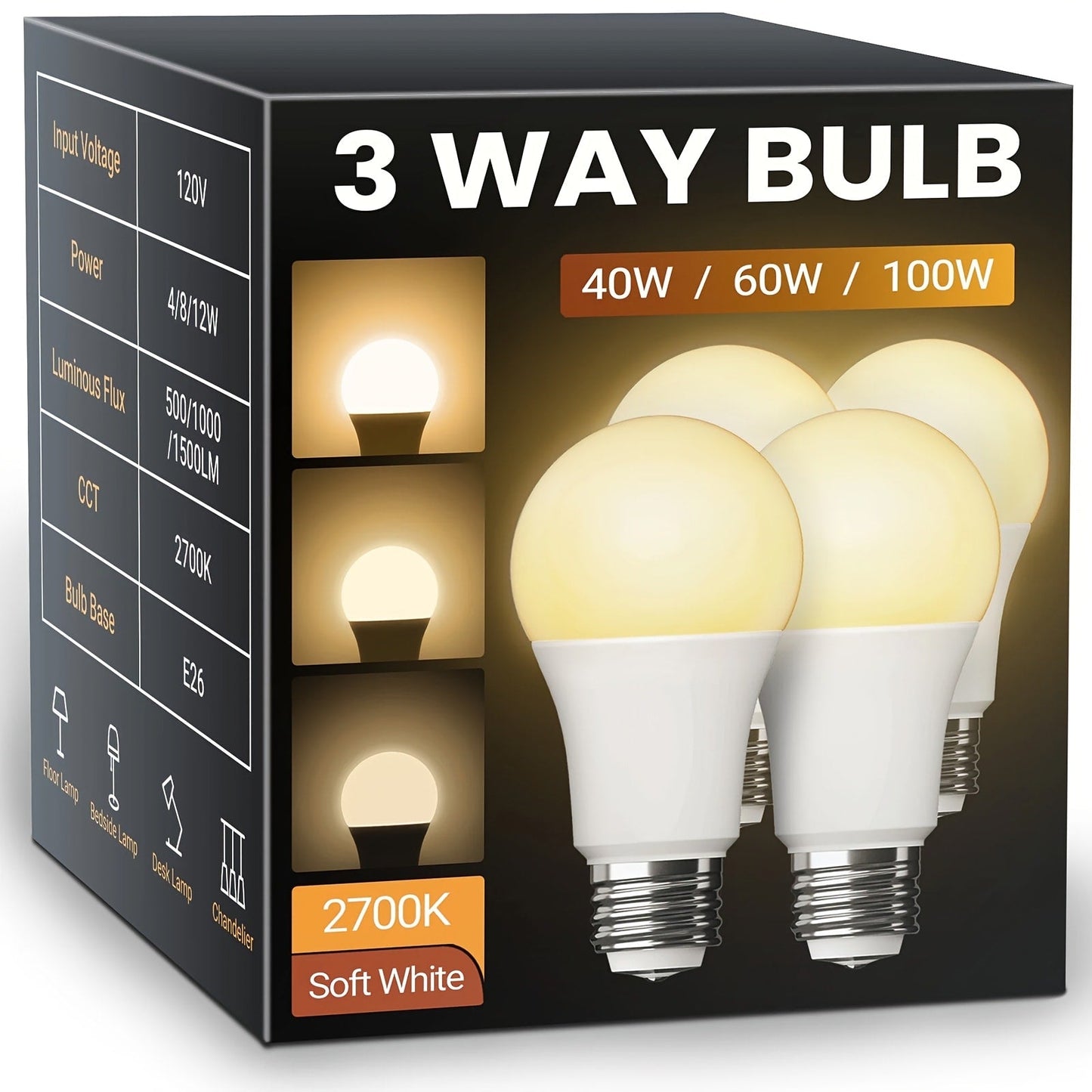 3-Way A19 Light Bulb 50 100 150W Equivalent 1500 Lumens E26 Medium Base – Warm White 2700K & Daylight 5000K Three-Way Bulb for Bedroom