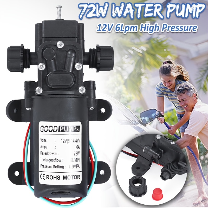 12V DC High Pressure Diaphragm Water Pump 70W Self Priming Pump 6L/Min 0.9MPA Portable for Entryways, Bedrooms and Living Spaces