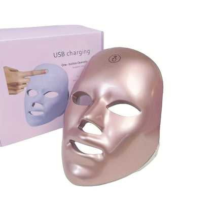LED Light Therapy Facial Beauty Device - 7 Color Photon Skin Rejuvenation Face Care Tool, USB Powered Wrinkle Acne Treatment Home Spa