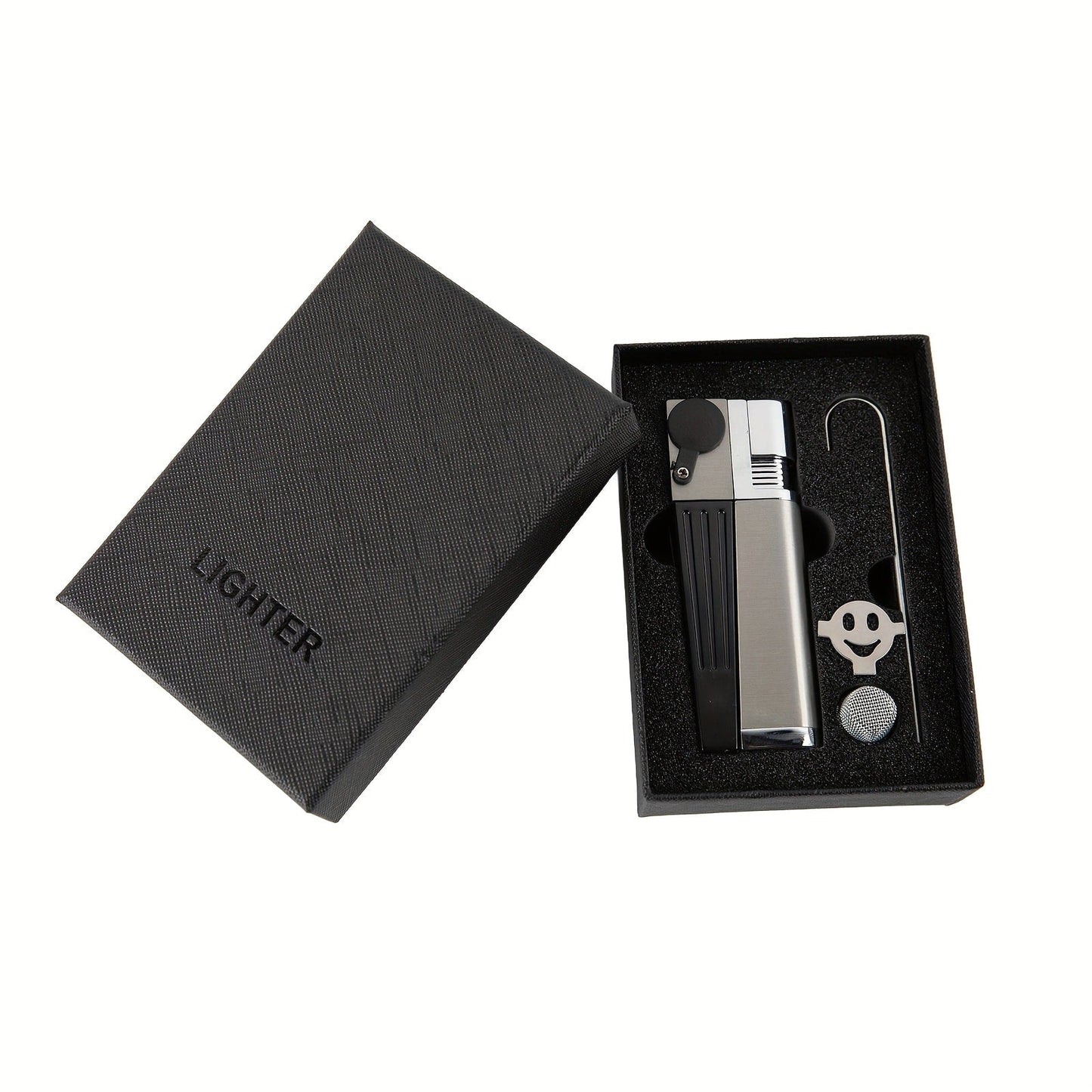 Folding Pipe Lighter Refillable 2-in-1 with Adjustable Flame, Metal-Crafted Durable Design, Gift Box Included