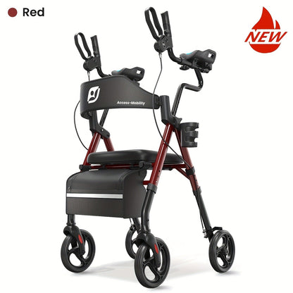 Rollator Walker for Seniors Foldable with 8-Inch Big Wheels, Durable Aluminum Rolling Walker with Backrest & Dual Adjustable Height