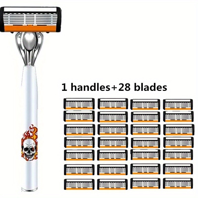 Men's Safety Razor with Replacement Blades - Anti-Slip Stainless Steel Handle Shaver for Beard & Sideburns