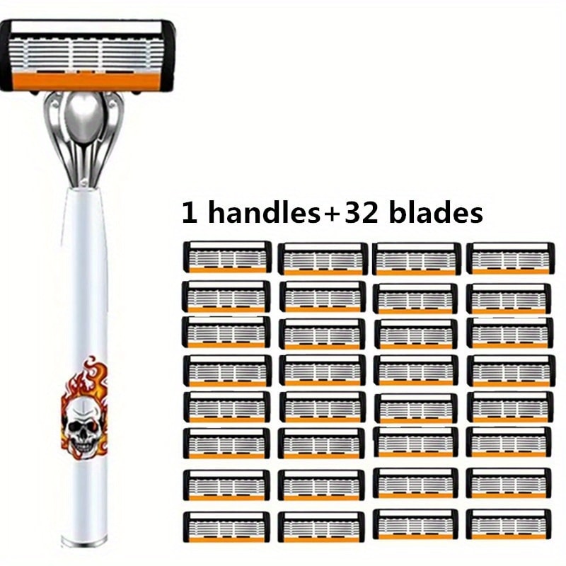 Men's Safety Razor with Replacement Blades - Anti-Slip Stainless Steel Handle Shaver for Beard & Sideburns