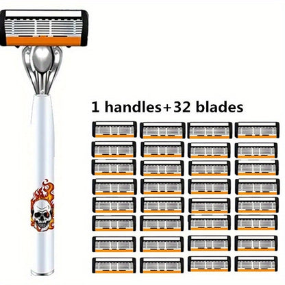 Men's Safety Razor with Replacement Blades - Anti-Slip Stainless Steel Handle Shaver for Beard & Sideburns