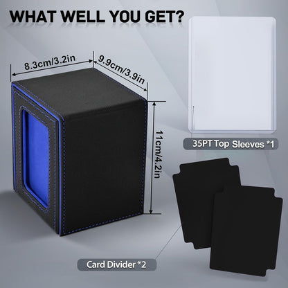 Windowed Trading Card Deck Box with Two Dividers and Five Black Accent Color Options for Organized Storage