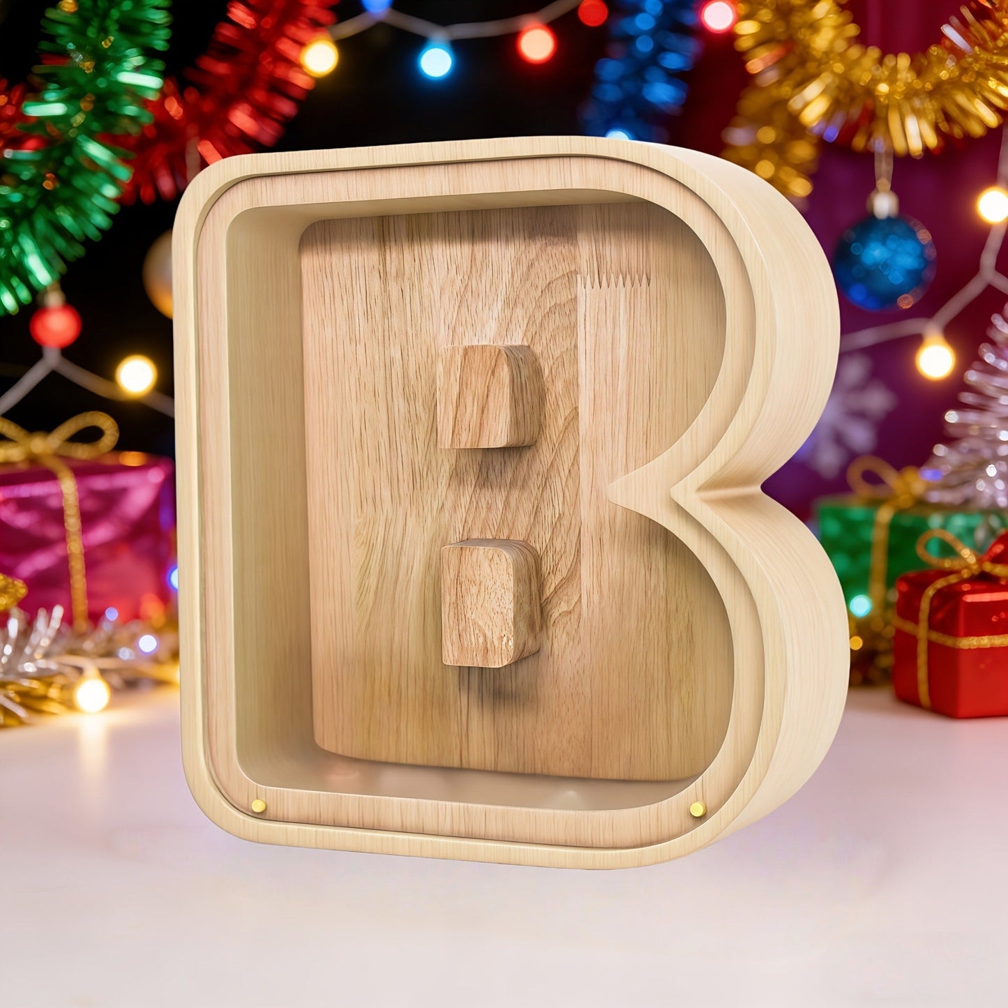 Alphabet Letter Piggy Bank A-Z Wooden Coin Bank Large Capacity Transparent – Personalized Savings Box for Kids | Back to School