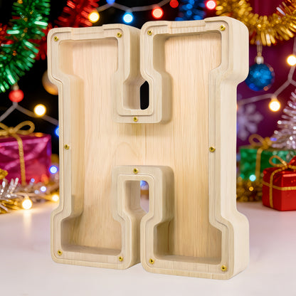 Alphabet Letter Piggy Bank A-Z Wooden Coin Bank Large Capacity Transparent – Personalized Savings Box for Kids | Back to School