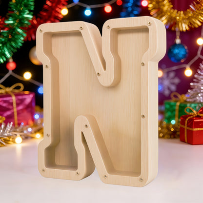Alphabet Letter Piggy Bank A-Z Wooden Coin Bank Large Capacity Transparent – Personalized Savings Box for Kids | Back to School