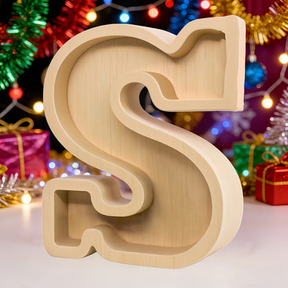 Alphabet Letter Piggy Bank A-Z Wooden Coin Bank Large Capacity Transparent – Personalized Savings Box for Kids | Back to School