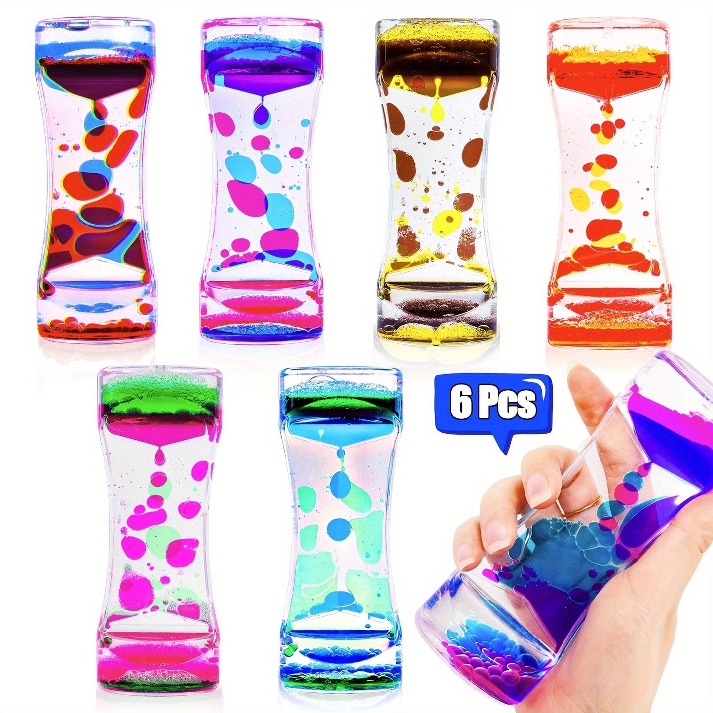 Liquid Motion Bubbler Timer 6 12 Pack Sensory Fidget Toys for Kids Adults, Colorful Liquid Hourglass Desk Toy for Stress