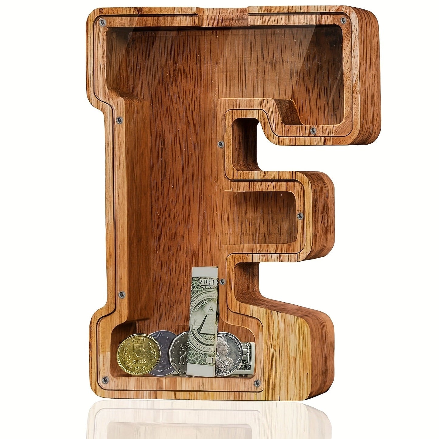 Personalized Wooden Piggy Bank for Kids – A-Z Alphabet Letter Initial Coin & Bill Savings Bank for Boys & Girls