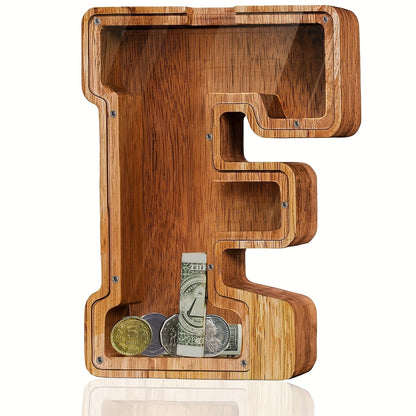 Personalized Wooden Piggy Bank for Kids – A-Z Alphabet Letter Initial Coin & Bill Savings Bank for Boys & Girls