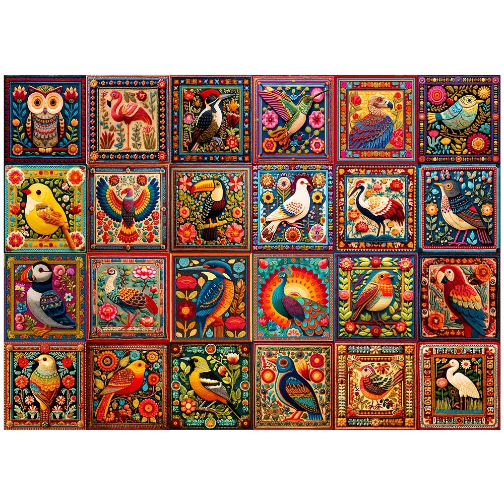1000 Piece Bird Puzzle for Adults Bird Crochet Design – Challenging Animal Jigsaw with Letters on Back, Family Game Night Home Decoration