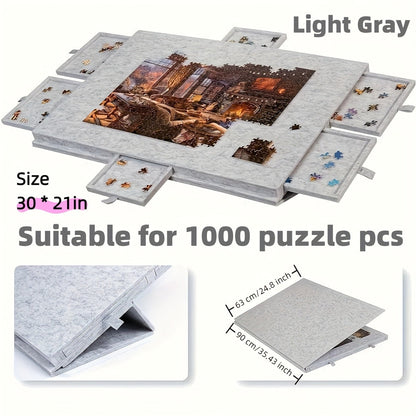 Gray Puzzle Board Collection with 1000- or 1500-Piece Sizes, Drawer and No-Drawer Options in Five Models