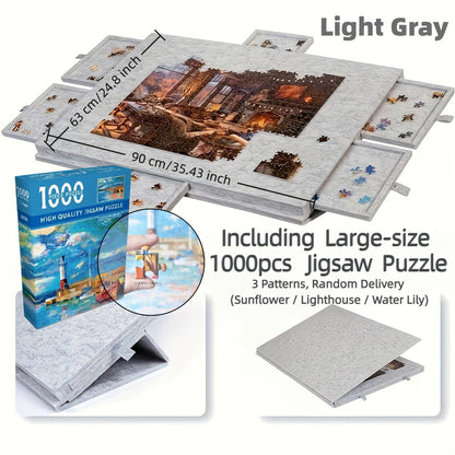 Portable Puzzle Board with Anti-Slip Surface, Fits 1000 & 1500 Piece Puzzles, Jigsaw Puzzle Table for Storage & Family Game Night