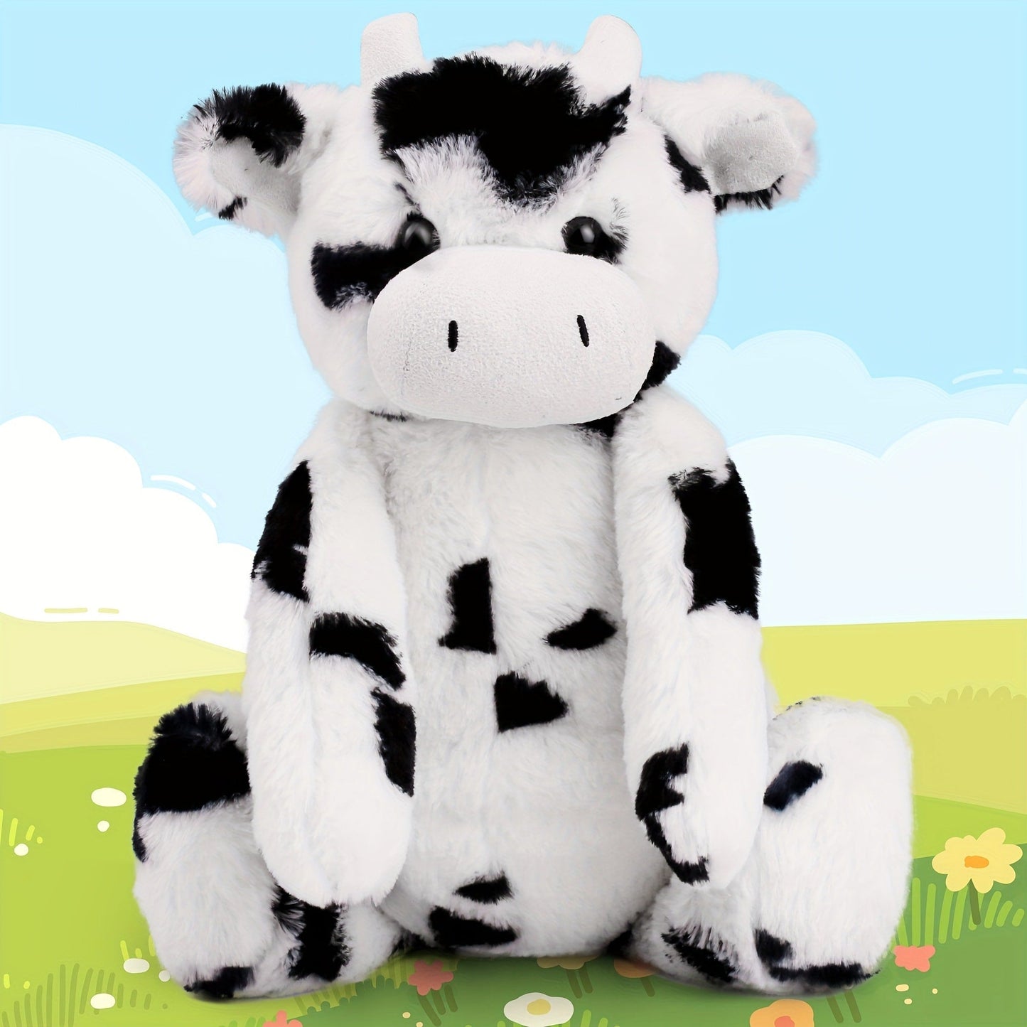 Stuffed Animal Black-and-White Cow in 16-Inch Size with Plush Fur and Care for Character Display, Room Decor and Gift Presentation