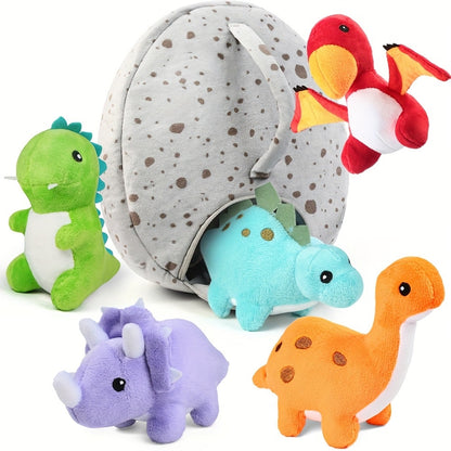 Dinosaur Stuffed Animals 5-Pack Plush Dino Set with Egg Carrier Bag, T-Rex Triceratops Stegosaurus Pterodactyl Brachiosaurus