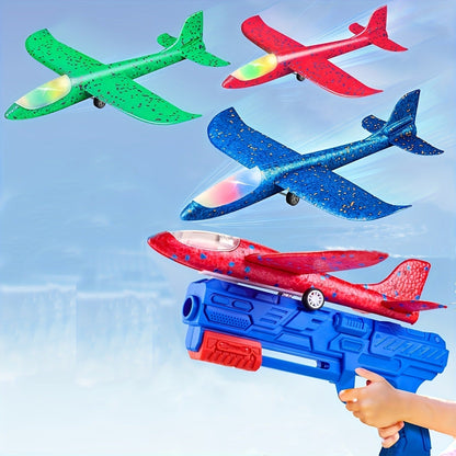 Foam Airplane Launcher Toy Set with 3 Foam Planes & Catapult, 2 Flight Modes Outdoor Flying Glider Toy for Kids Boys Girls Ages 3+